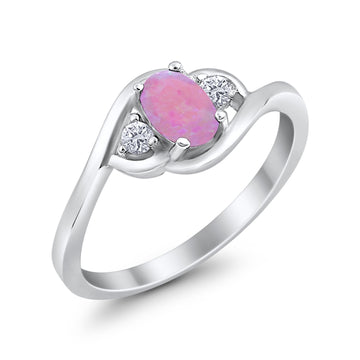 Wedding Ring Oval Cut Lab Created Pink Opal 925 Sterling Silver